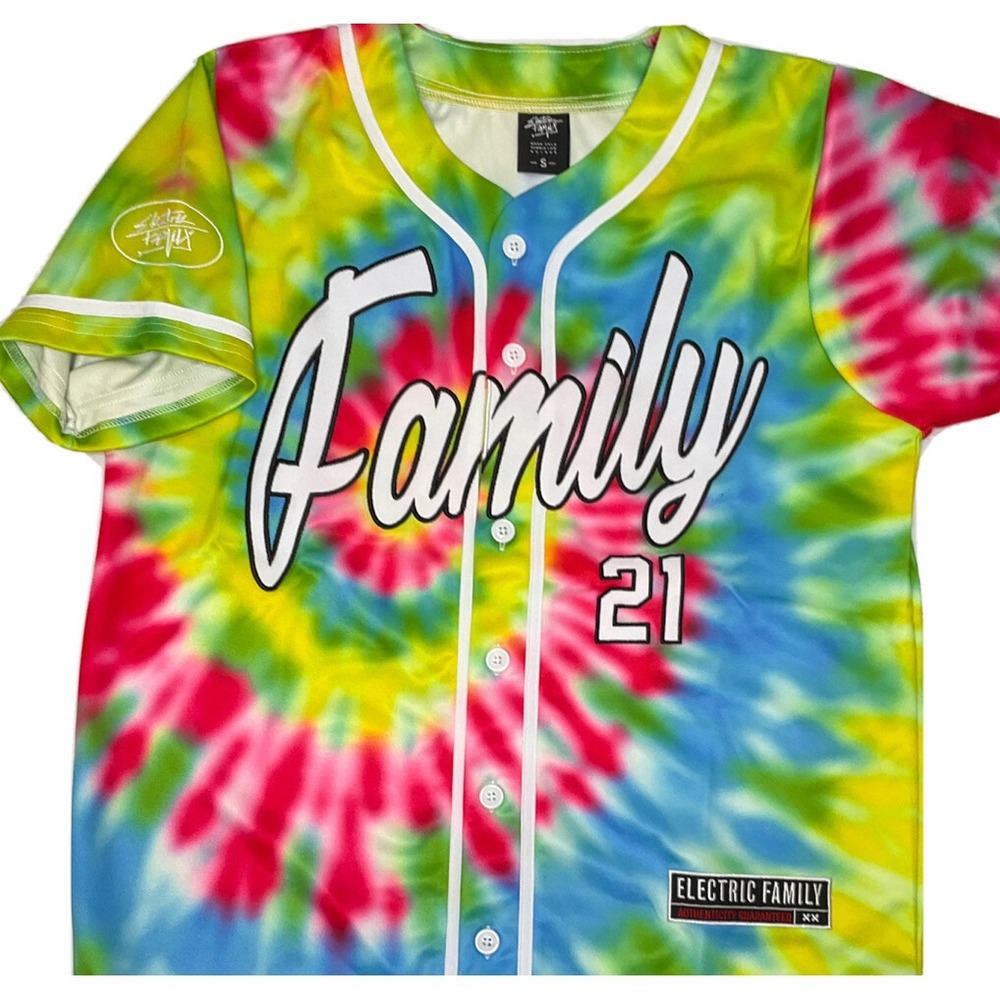 Electric Family Baseball Jersey Shirt Mens S Multicolor Tie‎ Dye Embroidered 21